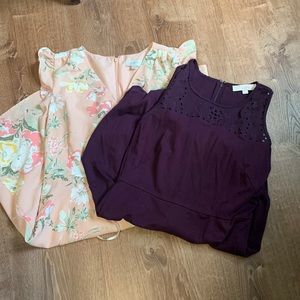 Two Loft dress lot. Pink, floral dress and a purple casual dress size Medium/8